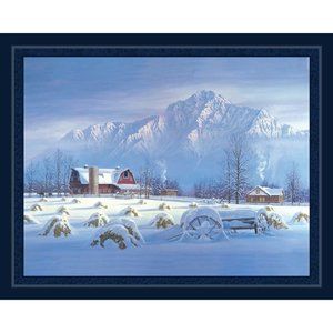 Early Snow - Landscape Barn House Farm Tractor - Fabric Quilt Panel